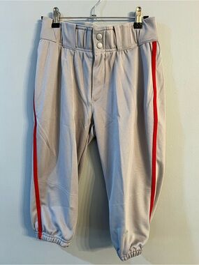 Adidas Light Gray Baseball/Softball Pants with Red Side Stripe - Kids